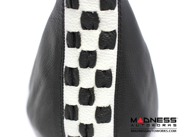 FIAT 500 Gear Shift Boot and eBrake Boot Set Black Leather w/ White